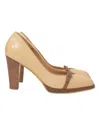 Ferragamo Buckled-strap Pumps In Camel Patent Leather In Yellow