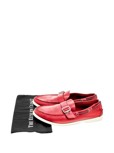 Pre-owned Ferragamo Buckle-strap Leather Loafers In Red