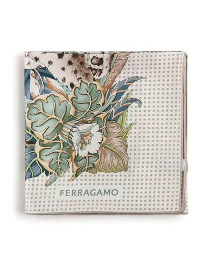 Ferragamo Printed Silk Scarf In Neutral