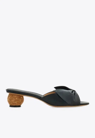 Ferragamo Bulma 45 Calf Leather Bow Sandals In Black