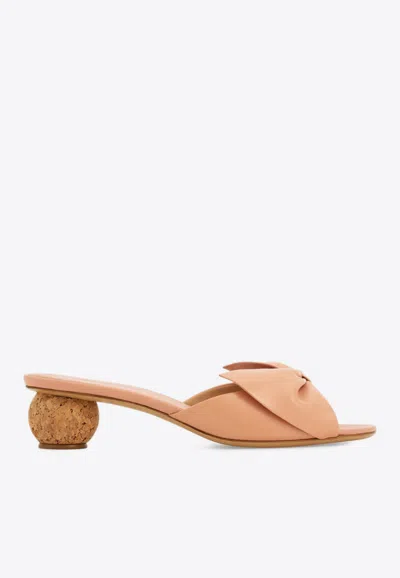 Ferragamo Bulma 45 Calf Leather Bow Sandals In Pink