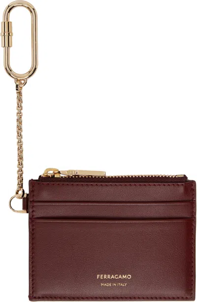 Ferragamo Burgundy Keychain Card Holder In Brown