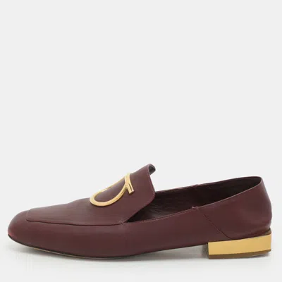 Ferragamo Burgundy Leather Lana Loafers Loafers