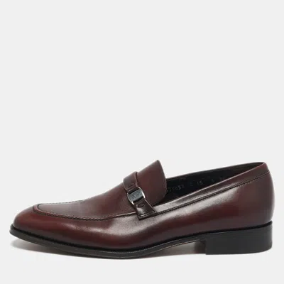 Pre-owned Ferragamo Burgundy Leather Slip On Loafers Size 40