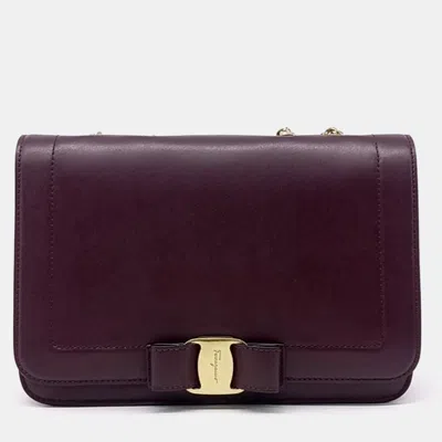 Pre-owned Ferragamo Burgundy Leather Vara Shoulder Bag
