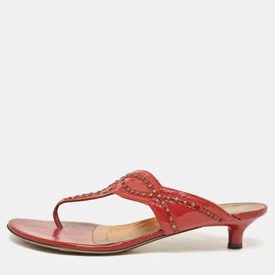 Ferragamo Burgundy Patent Leather Slide Sandals In Red