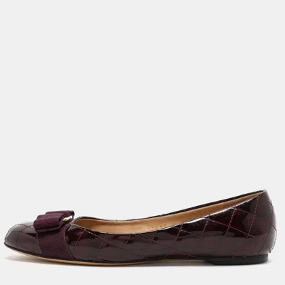 Pre-owned Ferragamo Burgundy Patent Leather Varina Ballet Flats Size 36