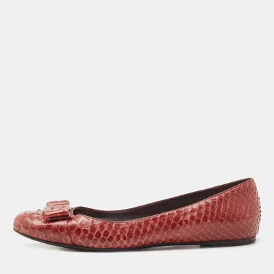 Pre-owned Ferragamo Burgundy Python Varina Ballet Flats Size 37
