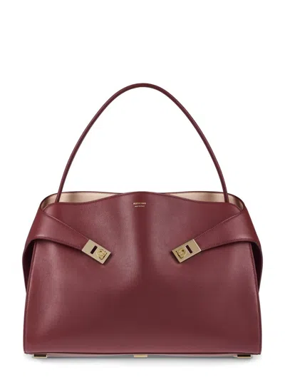 Ferragamo Burgundy Structured Bag With Gold-tone Hardware In White