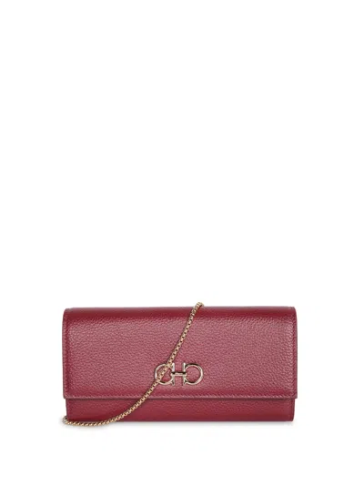 Ferragamo Burgundy Wallet On Chain Bag In Bordeaux