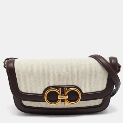 Ferragamo Trapezio Flap Leather Shoulder Bag In White