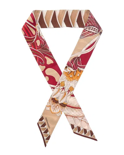 Ferragamo Butterflies Print Silk Scarf In Metallic
