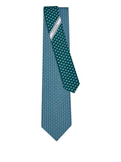 Ferragamo Butterfly-gancini-print Silk Tie In Blue