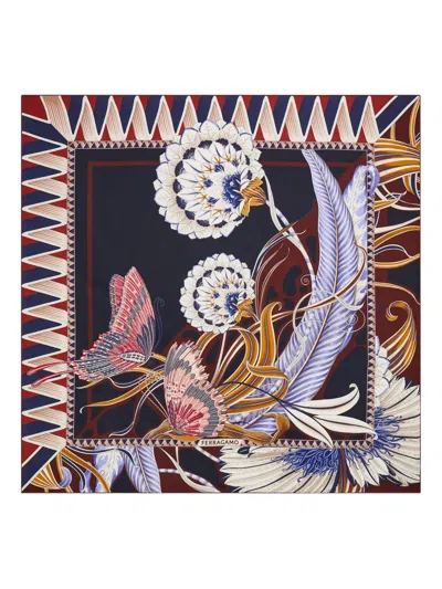 Ferragamo Butterfly-print Silk Scarf In Blue