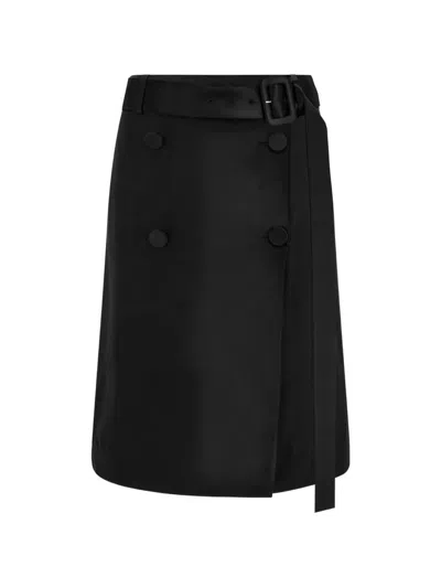 Ferragamo Button Belted Midi Skirt In Blue