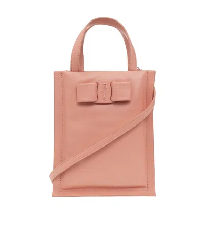 Ferragamo Button Bowknot Shoulder Bag In Nude