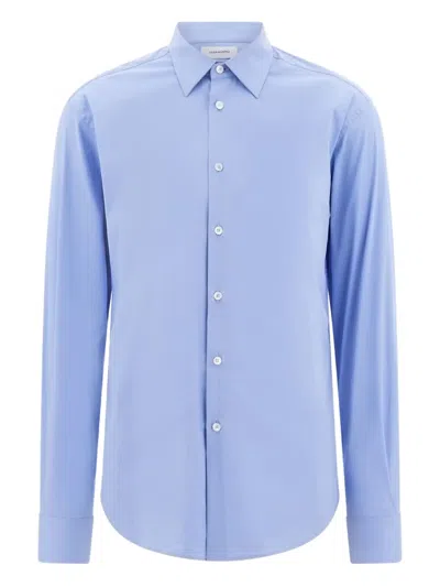 Ferragamo Shirt With Tonal Embroidered F In Blue