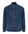 Ferragamo Button Long-sleeved Denim Coat In Blue
