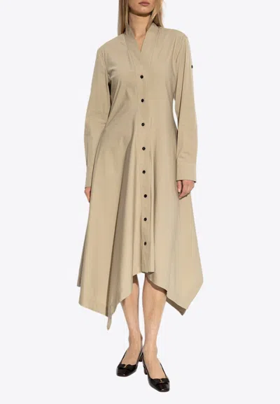 Ferragamo Button-up Midi Shirt Dress In Beige