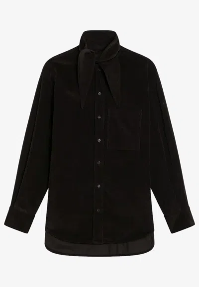 Ferragamo Button-up Velvet Shirt In Brown