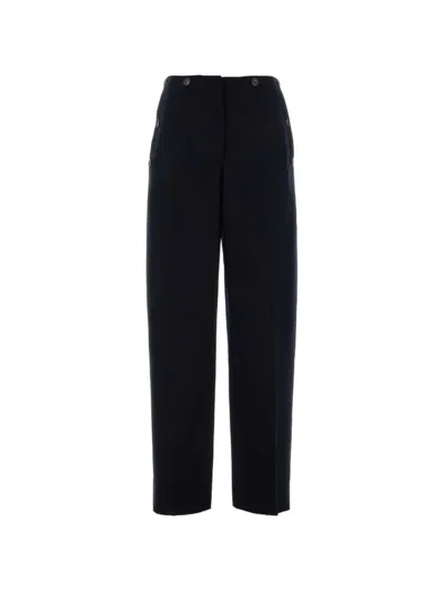 Ferragamo Button-detailing Virgin-wool Straight Trousers In Blue