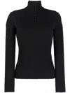 Ferragamo Open-knit Jumper With Buttoned High Collar In Schwarz