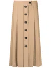Ferragamo Buttoned-up Pleated Skirt In Brown