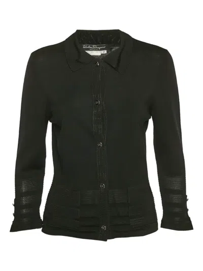Pre-owned Ferragamo Buttoned-up Wool Cardigan In Black