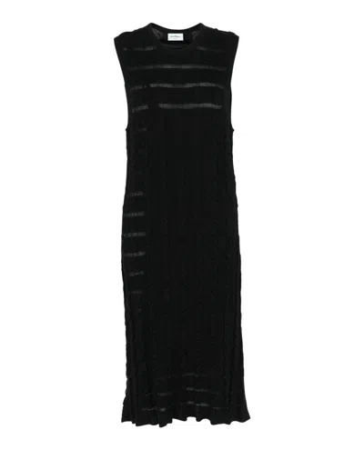 Ferragamo Cable Knit Midi Dress In Black