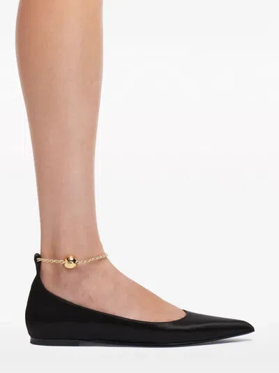 Ferragamo Cable-link Chain Leather Ballerina Shoes In Black