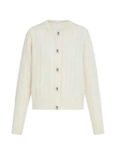 Ferragamo Cable-knit Cardigan In Neutral