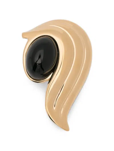 Ferragamo Cabochon-embellished Sculpted Brooch In Gold