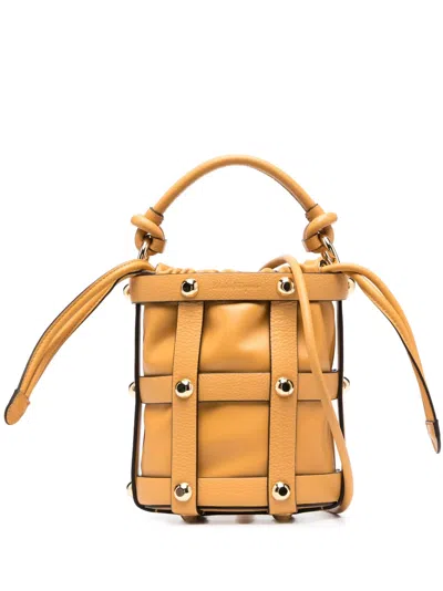 Ferragamo Cage Calf-leather Bucket Bag In Nude