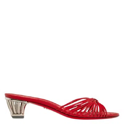Ferragamo Cage Heel Leather Slide Sandals, Size 7 C In Red