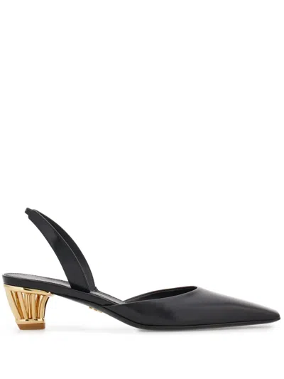 Ferragamo Alyssa Embellished Leather Slingback Pumps In Black