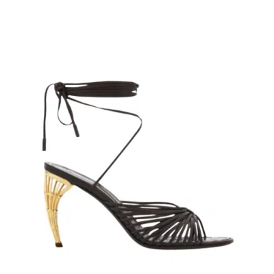 Ferragamo Cage Heel Spaghetti Strap Sandals In ["brown"]