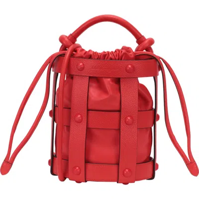 Ferragamo Cage Leather Bucket Bag In Red