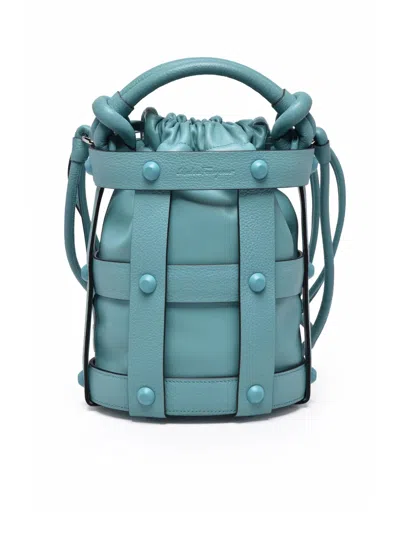 Ferragamo Cage Med Bucket Bag - Turquoise In Blue