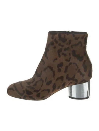Pre-owned Ferragamo Calf Hair Animal Print Boots In Brown
