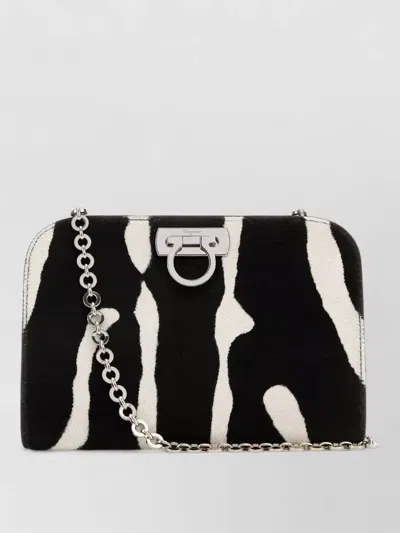 Ferragamo Calf Hair Clutch Zebra Chain Strap