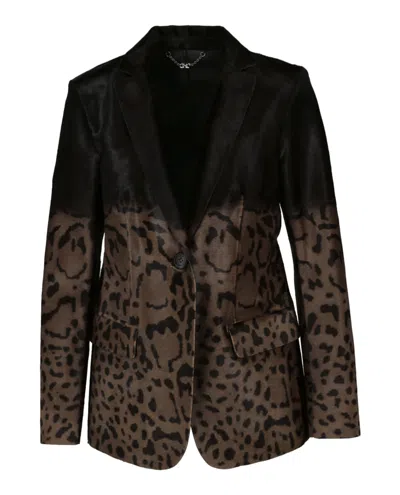 Ferragamo Calf Hair Leopard Blazer In Brown
