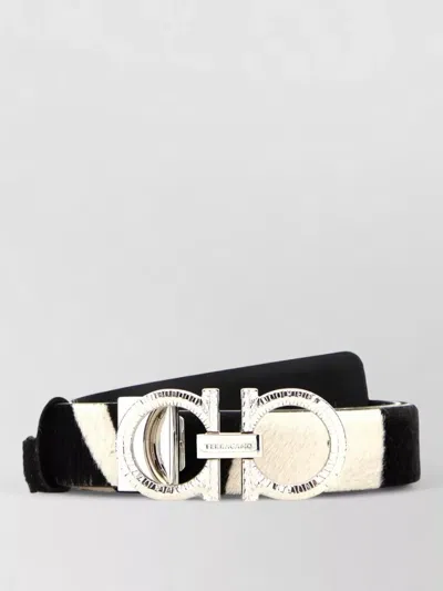 Ferragamo Calf Hair Reversible Belt Patterned Design In Black