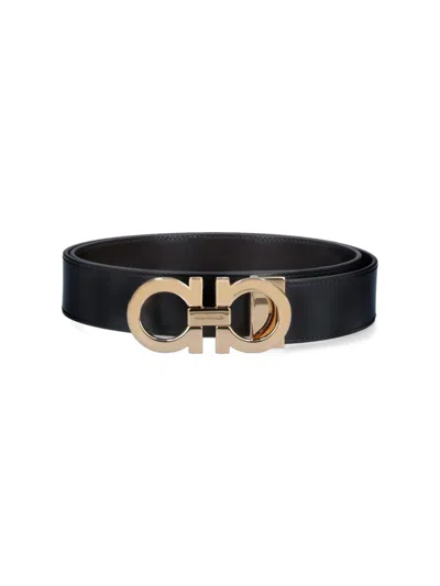 Ferragamo Calf Leather Belt For Men In Black