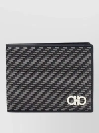 Ferragamo Calf Leather Bos Taurus Bi Fold Wallet In Black