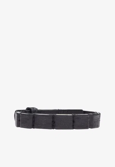 Ferragamo Adjustable Leather Bracelet In Black