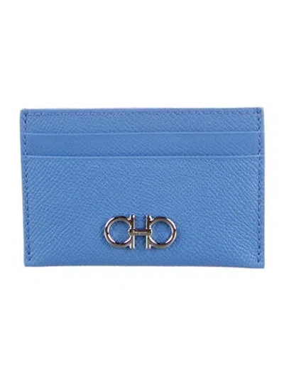 Pre-owned Ferragamo Calf Leather Card Holder In Blue