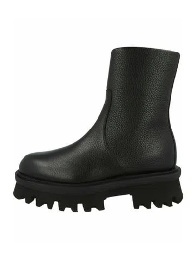 Pre-owned Ferragamo Calf Leather Combat Boots W/ Tags In Black