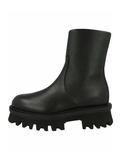 Pre-owned Ferragamo Calf Leather Combat Boots W/ Tags In Black