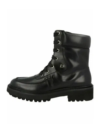 Pre-owned Ferragamo Calf Leather Combat Boots W/ Tags In Black
