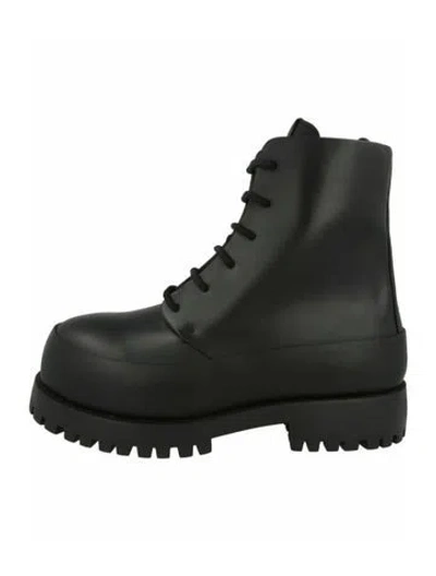 Pre-owned Ferragamo Calf Leather Combat Boots W/ Tags In Black